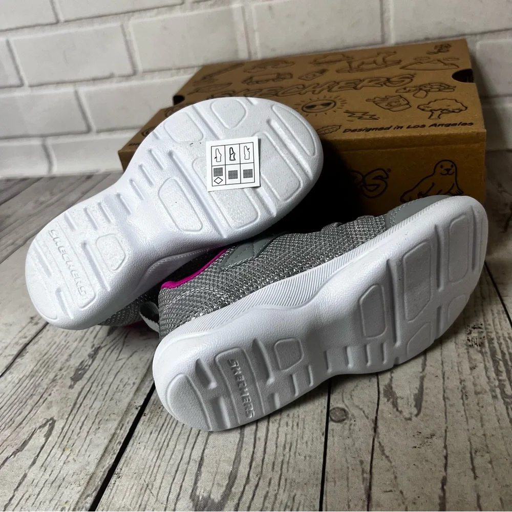 Girl Sz 7 Skechers Toddler Easy Peasy 302885N Gray Pink Silver Washable Sneaker